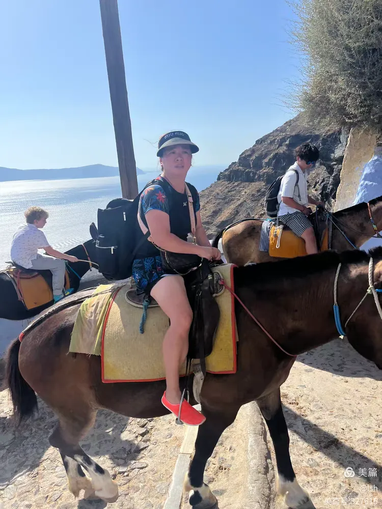 圣托里尼岛的夏日之旅:骑驴上山